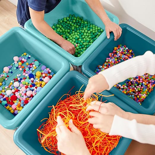 ECR4Kids 4-Station Sand and Water Adjustable Play Table, Sensory Bins, Seafoam/Turquoise