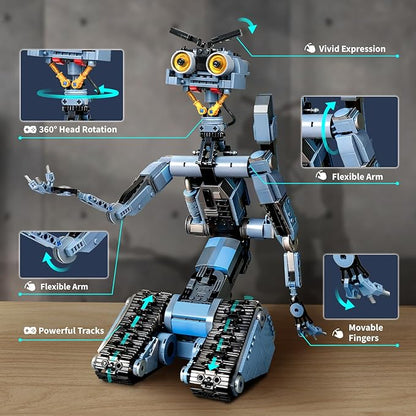 iATOM 1176 Pieces Johnny 5 Robot Building Set with Remote Control - Rechargeable, Tech Movie Robotic Figure Model Kit for Adults, Gift for Halloween & Chirstmas