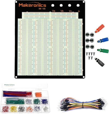 Makeronics Solderless 3220 Breadboard Complete Kit-3220 Tie-Points Experiment Plug-in Breadboard with Aluminum Back Plate +560 U-Shape|65 PCS Pure Copper Jumper Wires for Prototyping Circuit/Arduino