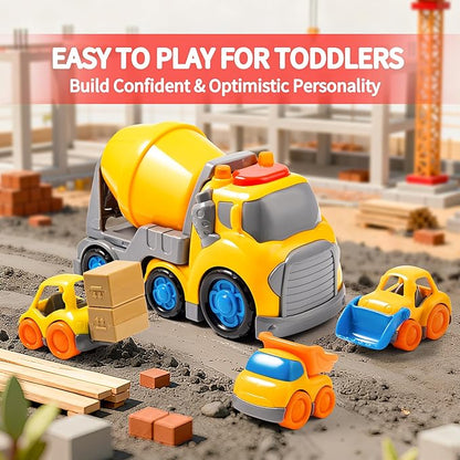 P&C 7.7" Toddlers Construction Cement Mixer Truck Toys for Ages 2-4, Mixer Truck Vehicle Car Set with Sounds and Lights for Kids 18M+, 2, 3, 4 Year Old, Ideal Birthday Christmas Gifts for Boys Girls