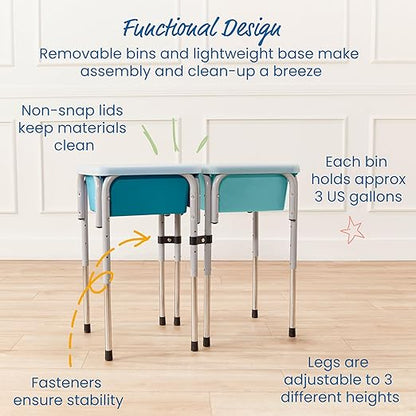 ECR4Kids 2-Station Sand and Water Adjustable Play Table, Sensory Bins, Seafoam/Turquoise