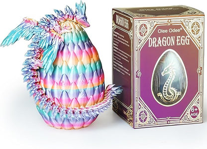 3D Printed Dragon Eggs with Articulated Fly Dragon Inside, Collectible Figurines Fidget Toy for Adults Kids Birthday Easter Christmas White Elephant Gifts for Friends Colleagues(Rainbow, M Size)