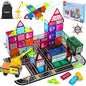 Theefun 70pcs Magnetic Tiles Road Set with Crane & 2 Cars Magnetic Blocks Double Side City STEM Construction Toy Gifts for Kids 3+ Years Old, Include 56 Magnetic Blocks, 13 Magnet Toppers, 1 Bag