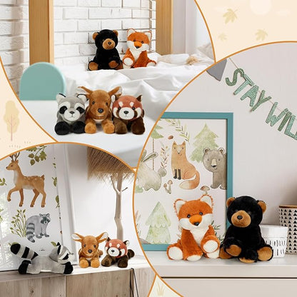 MaoGoLan 8 inch Woodland Stuffed Animals in Bulk for Kids - Bear Deer Fox Raccoon Red Panda Stuffed Plush Toys Set Baby Shower Party Favors Themed Party Decorations Christmas Easter Gifts