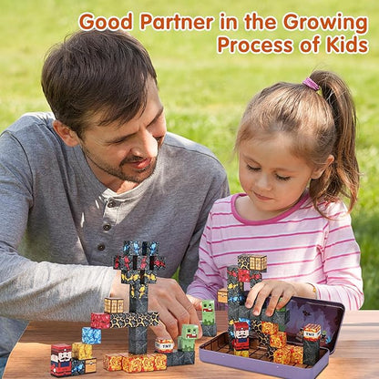 35PCS Magnetic Blocks for Kids - STEM Learning Creative Construction Sets Building Cubes with Portable Iron Storage Box, Educational Travel Games, Road Trip Sensory Toys Magnetic Tiles (Treasure Hunt)