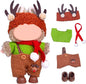 17cm Doll Clothes Set (No Doll), 5 Pieces Outfit Set for 6.7inch Dolls Suit, Stylish Adorable Dolls Christmas Clothes Accessories,Includes—Moose hat + Scarf + Top +Overalls+ Shoes(Style G)