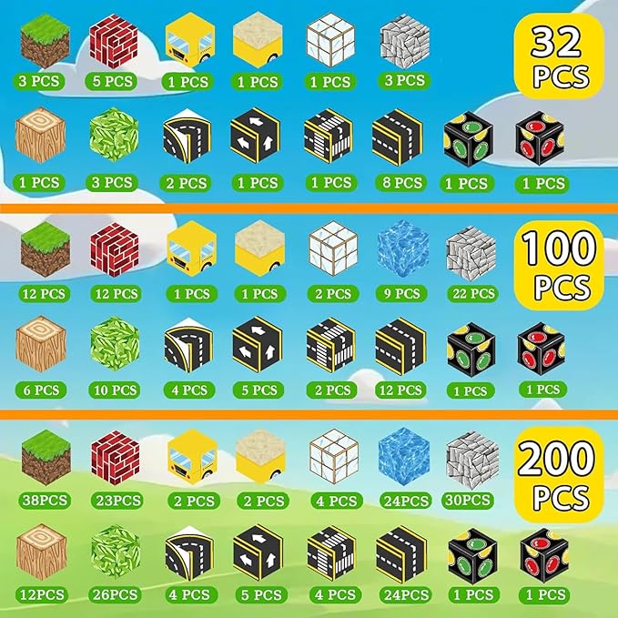 200PCS Magnetic Building Blocks for Kids Ages 4-8, Magnetic Cubes, Magnet STEM Sensory Toys-Tiles Road Track, Magnet World Build Set, Christmas Birthday Gifts Toy for Girls & Boys 3+ Ages