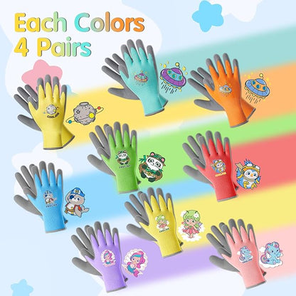 COOLJOB 36 Pairs Kids Gardening Gloves for Little Kid Age 6-8, Toddler Boys Girls Grippy Rubber Coated Children Work Gloves, Assorted Colors, Medium