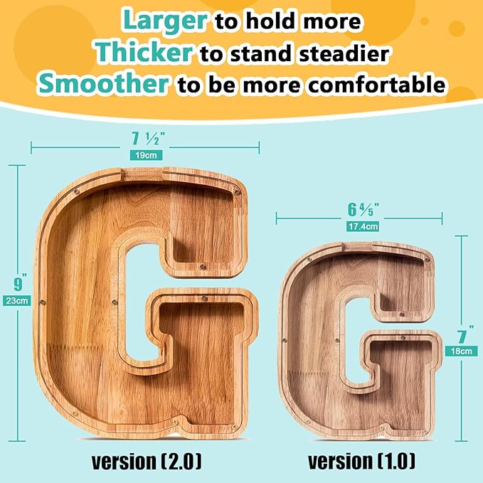 SummiDate Wooden Letter Piggy Bank| Piggy Bank for Boys Girls Toddler| Alphabet G Money Bank| Coin Bank Birthday Gift for Kids|Birthday Gift for Kids (G)