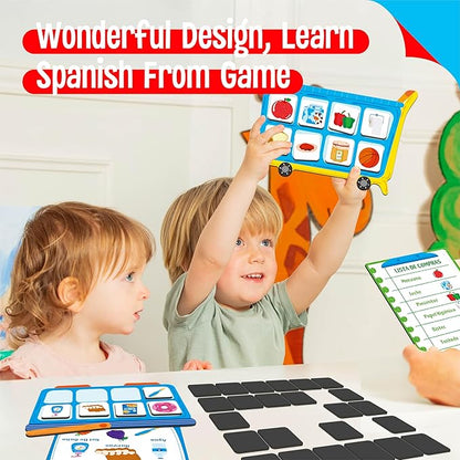 Magnetic Shopping List Game, Funny Spanish Groceries Matching Memory Game, Race to Collect Your Items Educational Toy for Boys & Girls at Home