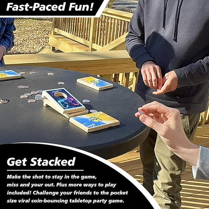Coinhole Desktop Coin Bouncing Party Game Set | Tabletop Cornhole Board Game | Small Cornhole Travel Game Includes Coins