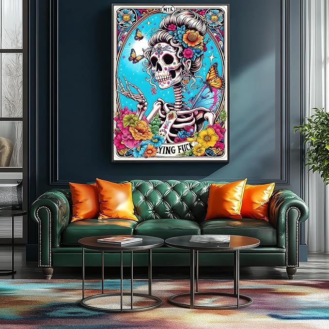Halloween Sugar Skull 500 Piece Jigsaw Puzzle for Adults Day of The Dead Puzzle with Vibrant Floral Skull Butterflies Playing Cards Art Challenging Adult Jigsaw Puzzles for Game Night(15"x23")