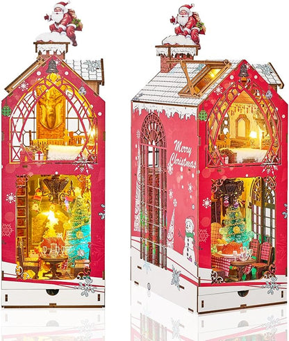 DIY Book Nook Kit,Miniature Dollhouse Kit,Booknook Bookshelf Insert Decor,3D Wooden Puzzles with LED,Easter Halloween Home Decor,Adults Teens Xmas Birthday Gifts(Song of The Snowy Night)