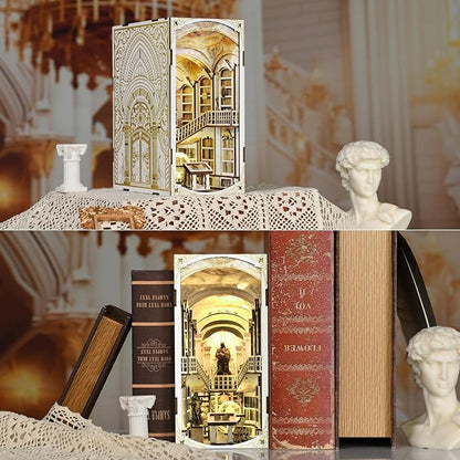 Book Nook Kit, DIY Miniature Dollhouse Booknook Kit, 3D Wooden Puzzle Bookend Bookshelf Insert Decor with LED Light for Teens and Adults (Library of Gods)