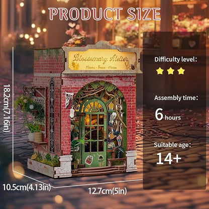 DIY Book Nook Kit, Miniature Dollhouse Bookshelf Insert with Light, Laser-Cut Wooden Craft Set for Adults, Perfect for Teens and Adults, Blossomary Shop