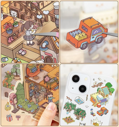 Sticker Book, 6 Sets DIY 3D House Stickers, Fun DIY Stickers Scene Make Your Own Mini House Cute Cartoon Animal Scene Sticker for Kids Adult Sticker Art Relief Stress Pass The Time