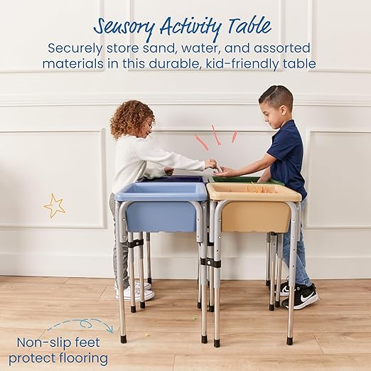 ECR4Kids 4-Station Sand and Water Adjustable Play Table, Sensory Bins, Earthtone