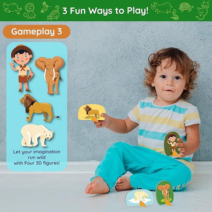 Jumbo 70 Piece Round Floor Puzzles for Kids Ages 3-5, 6-8, Large Jigsaw Puzzle with Educational Flash Cards and 3D Figures | Educational Gift (Animal Safari)