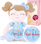 Gloveleya Personalized Doll with Your Name - Cute Floral Blue Custom Soft Plush Doll for Girls Plush Doll Customized Gifts - Muñecas de Trapo Personalizadas para Niñas