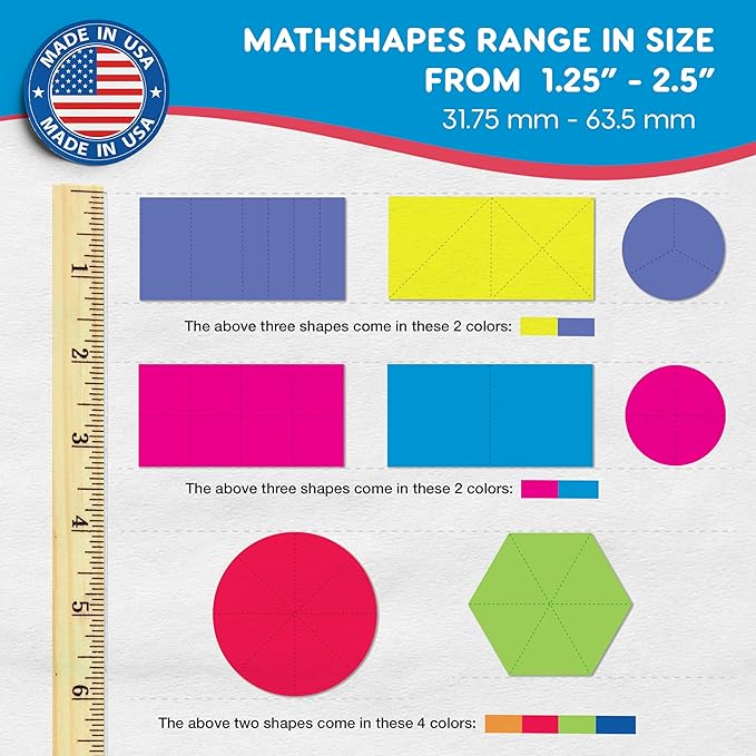 384 Pieces MATHshapes Fractional Math Manipulative Shapes Easy-Punch-Out Easy-to-Separate Paper Shape Cutouts in 8 Bright Colors US Made Card Stock Ideal for Learning Fractions, Measurements, and More