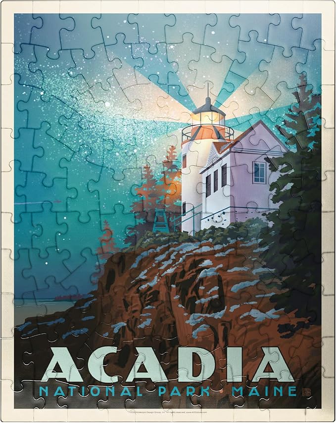 MyPuzzle Acadia National Park: Lighthouse at Night - Premium 100 Piece Jigsaw Puzzle for Adults