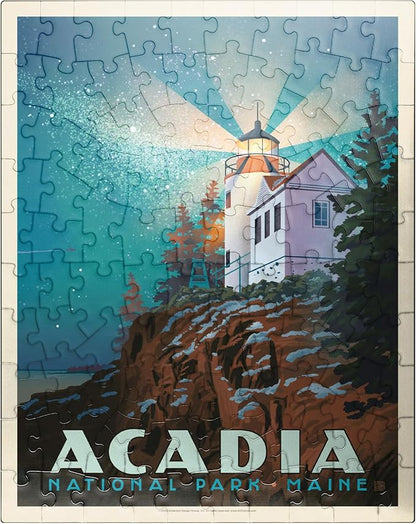 MyPuzzle Acadia National Park: Lighthouse at Night - Premium 100 Piece Jigsaw Puzzle for Adults