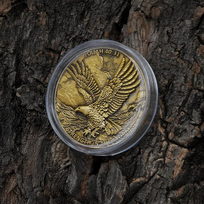 1.57 Inch Zinc Alloy Double-Sided 3D Eagle Challenge Coin - Inspirational Design with Isaiah 40:31 Engraving, Strength in The Storm Theme