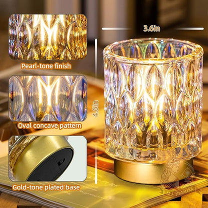 Battery Operated Table Lamps Timer, Mini Crystal Lamp for Area No Plug, Cordless Lamp with LED Bulb for Power Outage, Decorative Lamps for Tabletop/Corner/Entryway/Stairway/Bathroom/Fireplace (PEARL)