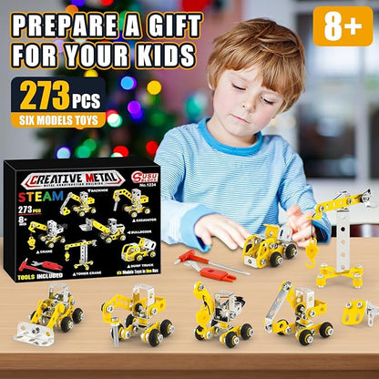Erector Sets for Kids Ages 8-12,6 Nano Engineering Toys for Kids 5-7,Metal Building Construction Model kit,DIY STEM Building Blocks Gift for Boys & Girls(273pcs)