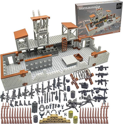 500+ Pcs Military Base Building Brick Sets Include Defence Base Guard Tower for Army Mini Figures, Weapon Pack Accessories Kits Toys, Guns Weapons Building Block Toy for Kids