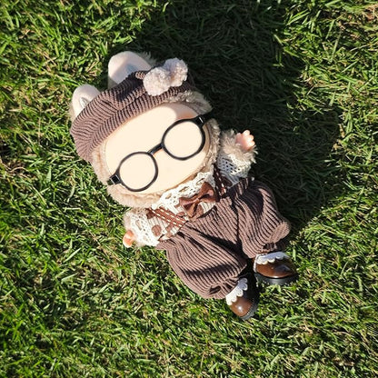 17cm Doll Clothes Set, Cute Boy Outfits and Glasses, 6 PCS Cute Hat & Overalls Set Stylish Outfits Exquisite Accessories