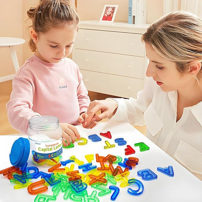 Transparent Capital Letters 52 Pcs for Light Table,Light Table Toys and Manipulatives for Kids,Educational Alphabet Set