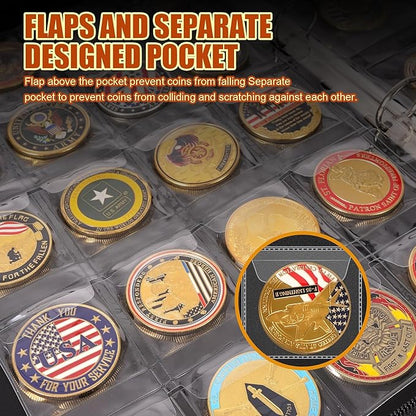 Coin Collection Book Holder for Collectors, 300 Pockets Fireproof Coins Collecting Album & 36 Sleeves Money Storage Case for Coin Currency Collection Supplies, Bill, Pennies, Quarters, Stamp