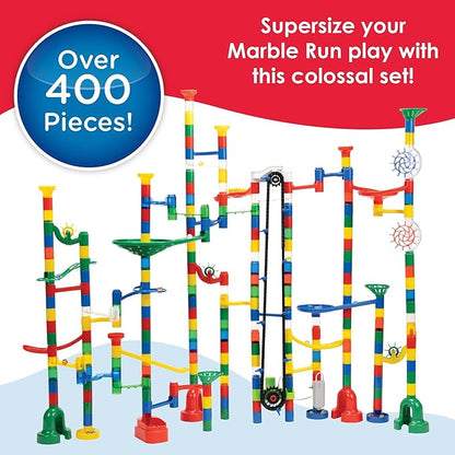 MindWare Colossal Elevator Marble Run – 400-Piece Marble Maze Building Toys Set with Unique Marble Track Pieces, 150 Tubes, 9 Funnels, 50 Marbles and More with Wheeled Storage Bin