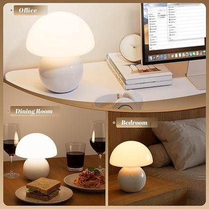 NATSUKASHI Mushroom Lamp for Bedroom - White Ceramic Mushroom Table Lamp with Remote, Dimmer & Cord Clip - Mid Century Modern Aesthetic Desk Lamp for Nightstand, Living Room, Gift Decor