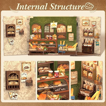 CUTEBEE Book Nook Kit, DIY Miniature House Kits for Adult and Teens, Dollhouse Booknook Tiny House, Bookshelf 3D Wooden Puzzle, DIY Craft Gifts for Family and Friends (Mrs.Hunt Bakery)