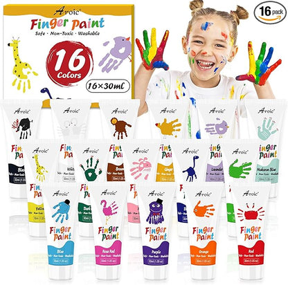 AROIC 16Colors Kids Washable Finger Paint, Non-Toxic, Art Painting Supplies for Toddlers, Finger Painting Supplies for Kids, Hand Paint Set DIY Crafts