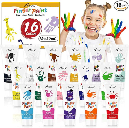 AROIC 16Colors Kids Washable Finger Paint, Non-Toxic, Art Painting Supplies for Toddlers, Finger Painting Supplies for Kids, Hand Paint Set DIY Crafts