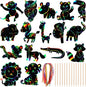 64 Pcs Wild Animal Scratch Cards DIY Rainbow Color Scratch Art Card Jungle Safari Animal Painting Scratch Off Paper for Kids Art Craft Kit with 64 Wood Stylus Ribbon for Home School Decor Party Favors