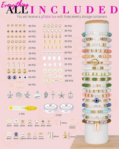 Bracelet Making Kit, 10,000 Pcs Polymer Clay Beads, 48 Colors Round Letter Beads Jewelry Making Kit Friendship Bracelets Heshi Beads with Charms Strings Crafts Gift for Girls Adults