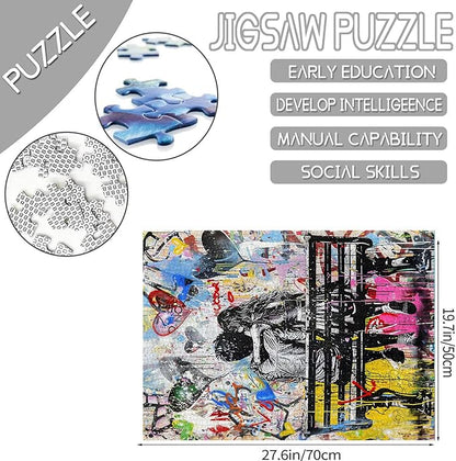 Tucocoo Banksy Graffiti Jigsaw Puzzles for Adults 1000 Pieces, Couple Lovers Sitting on Bench Jigsaw Puzzle 20x 27 Inch Colorful DIY Puzzles for Home Decoration, Family Puzzle Perfect for Game Nights
