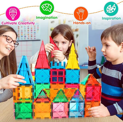 100PCS Magnetic Tiles Kids Toys - Magnetic Building Blocks STEM Magnet Building Set Preschool Learning Magnet Toys for Kids Ages 3-5 4-8, Sensory Montessori Toy for Toddlers 3+ Year Old
