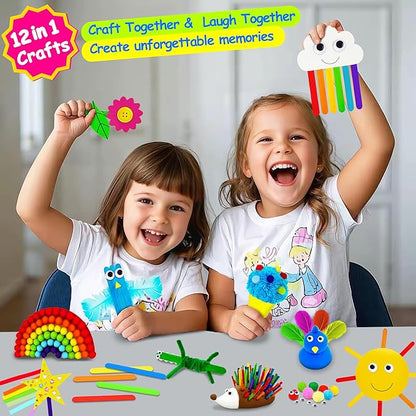 MHMYDIS First Craft Kit for Kids - 12 in 1 No Mess Creative Arts and Crafts kit for Kids Ages 4-8 - Toddler Crafts Kit Supplies - Gifts for Girls and Boys 3 4 5 6 7 8 Year Old