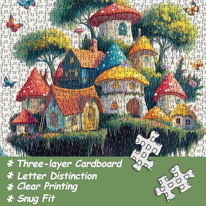 Mushroom Puzzles for Adults 1000 Pieces, Magic Mushroom Treehouse Puzzle Fantasy, Colorful Art Jigsaw Puzzle, Challenging Hard Puzzles for Adults