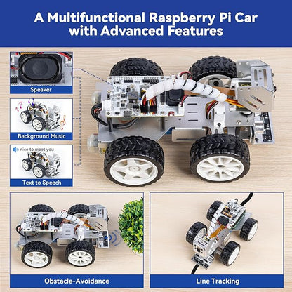 SunFounder PiCar-X AI Video Robot Car Kit with Raspberry Pi Zero 2 W+32G TF Card, ChatGPT-4o Enabled with Video Recognition, Python, Scratch, Camera, Mic, Rechargeable Batterry