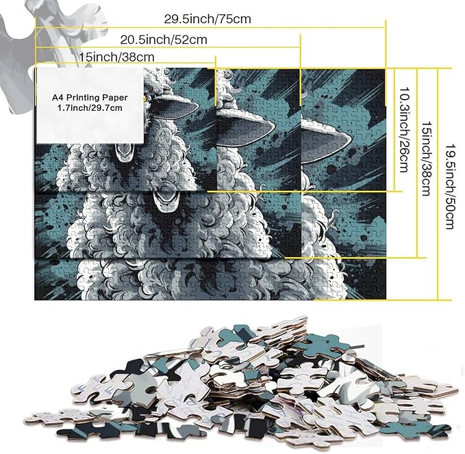 Sheep for Adults Fun Thickened Wooden Jigsaw Puzzles 500 Piece 3D Animal Toy Intellectual Game Education Game Stress Relief Toy Home Decoration Premium & Durable 500pcs (52x38cm)