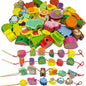 46 PCS Wooden Lacing Beads,Animals Fruits Threading Toys for Toddlers,Preschool Learning Lacing Toys,Montessori Educational Stringing Threading Beads Toys for Kids 3 4 5 6 Year Old Boys Girls