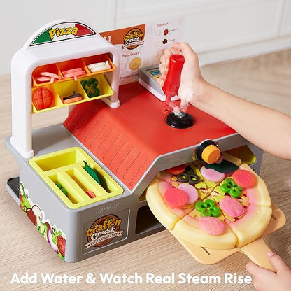 Play Kitchen Food Toy - Pretend and Play Toddler Toys - 78 PCS Pizza Oven with Pretend Smoke, Light & Sound and Color-Changing Toppings - Birthday Gift for Boys Girls