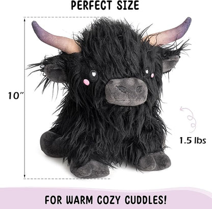 Happy Fuel Highland Cow Microwavable 1.5lbs Unscented Heating Pad for Women & Kids- Cute Soft Cozy Pillow Plush Heatable Warm Stuffed Animals- Kawaii Hot & Cold Plushie Toy- Cow Gifts for Girls & Boys