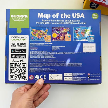 QUOKKA United States Puzzles for Kids Ages 4-6 - 70 Pcs Floor Puzzles for Kids Ages 6-8 Preschool Activities - Includes 50 Cards with 400+ USA Facts- State-Shaped Jigsaw Puzzle Gift for Girls Boys